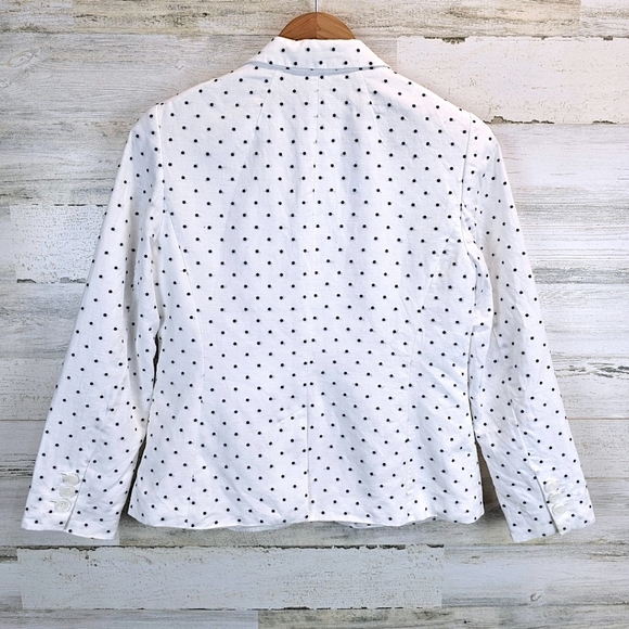 Talbots Linen & Cotton Polka Dot Blazer 6P White Navy Preppy Light Academia Chic - Picture 4 of 16